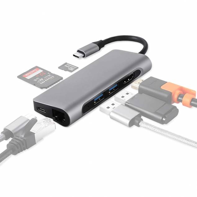 USB-C Dock with HDMI, Rj-45, 2x USB 3.0 and Micro SD and SD Card
