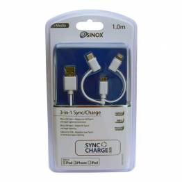  Multi charger cable Lightning, MicroUSB and USB-C in silver Ugreen