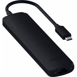 Satechi Slim USB-C adapter m. Ethernet, HDMI, USB 3.0 og kortlæser, Sort