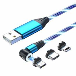  Luminous magnet multi charger cable -Lightning, MicroUSB, USB-C - Blue
