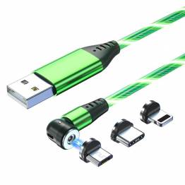  Luminous magnet multi charger cable Lightning, MicroUSB, USB-C - Green