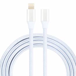 Lightning 8pin Extender Charger Cable - Woven - 1 Meter - Silver