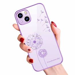 iPhone 13 cover 6.1" transparent with bling and flowers - Purple