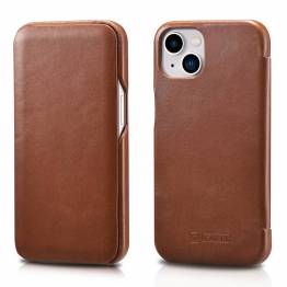 Exclusive iPhone 13 cover with flap in genuine leather iCarer - Brown