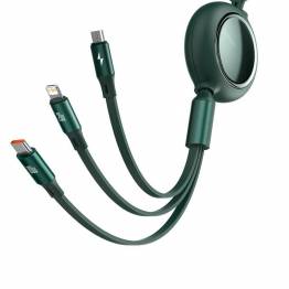  Baseus 3-in-1 USB-C cable w extension Lightning, MicroUSB and USB-C - Green