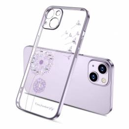  iPhone 13 Pro cover 6.1" transparent with bling and flowers - Purple