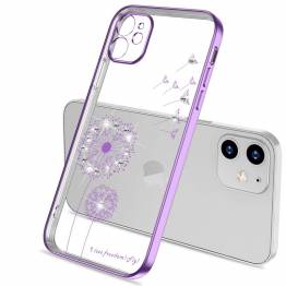 iPhone 12 Pro cover 6.1" transparent with bling and flowers - Purple