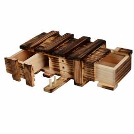 Wooden puzzle box with secret drawer for play and geocaching - big