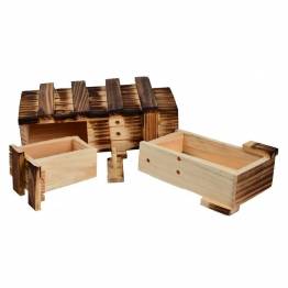  Wooden puzzle box with secret drawer for play and geocaching - big
