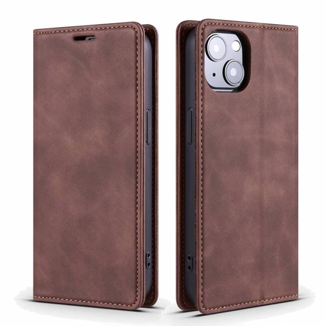 iPhone 13 Pro Max cover w flap, card slots in art leather - Dark brown