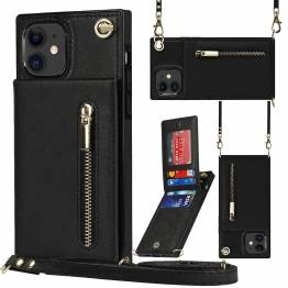 iPhone 11 cover w card slots, pocket and carrying strap in im. leather