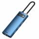 Baseus USB-C 6-in-1 hub, 3xUSB 3.0, HDMI, 100W PD and network - Blue