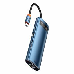 Baseus USB-C 8-in-1 hub, 3xUSB 3.0, HDMI, 100W PD, card reader, network - Blue
