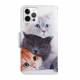 iPhone 12/12 Pro cover w flap and card slot in artificial leather - Cats