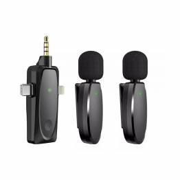  Wireless dual microphone Clip on with Mini Jack, USB-C and Lightning