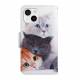 iPhone 13 cover with flap and card slot in artificial leather - Cats