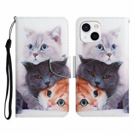 iPhone 13 cover with flap and card slot in artificial leather - Cats