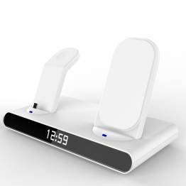  Slim 3-in-1 charger for iPhone, AirPods and Watch w clock/alarm - White