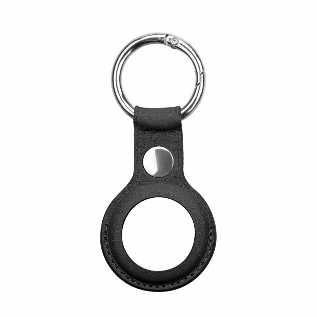 AirTag holder for keychain in genuine leather - Black
