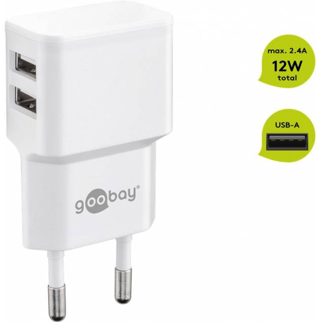GooBay dual USB charger 2x USB - up to 12W - White