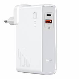 Baseus 2-in-1 GaN 2-port 45W PD charger and 10,000mAh powerbank - White