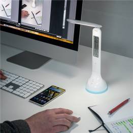 Rechargeable desk lamp with calendar, clock, temperature and alarm