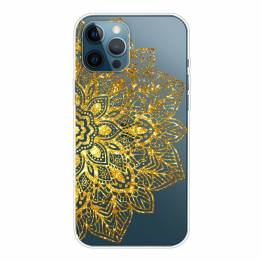 Protective iPhone 12/12 Pro cover - Transparent with gold flower