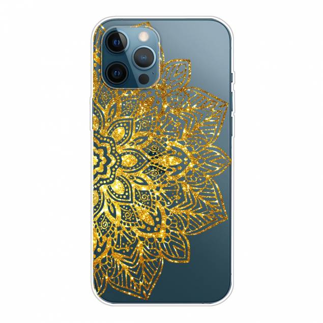 Protective iPhone 12/12 Pro cover - Transparent with gold flower