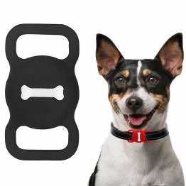 AirTag holder for pets in silicone with meat bone symbol - Black