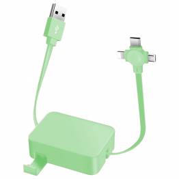3-in-1 charger cable w mobile holder and extension - 40-100cm - Green