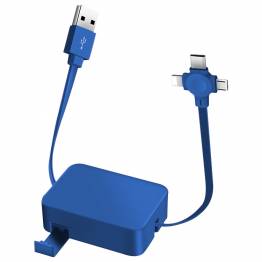 3-in-1 charger cable w mobile holder and extension - 40-100cm - Blue