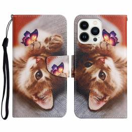 iPhone 14 Pro Max cover w flap and card slot in faux leather - Kitten