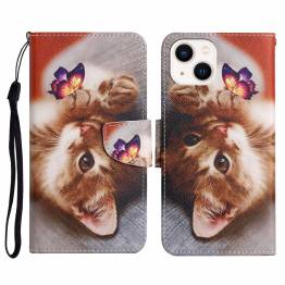 iPhone 14 Plus cover with flap and card slot in faux leather - Kitten