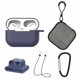 AirPods Pro 5-in-1 package w cover, strap, carabiner, holder and case - Blue