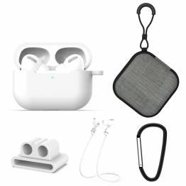 AirPods Pro 5-in-1 package w cover, strap, carabiner, holder and case - White