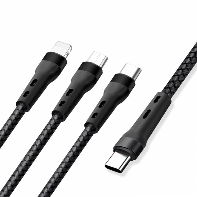 3-in-1 multi charger cable USB-C to Lightning, USB-C and Micro USB