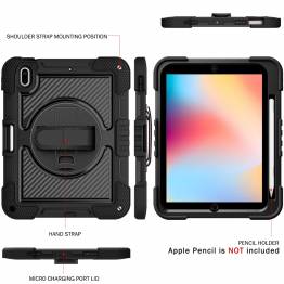  Extra protective iPad 10.9" 2022 cover with 2 straps and stand - Black
