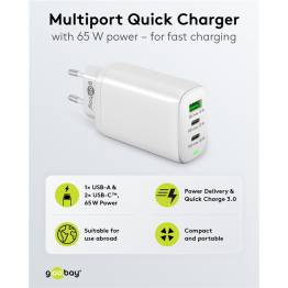  Goobay 3-port 65W Mac, iPhone and iPad USB-C PD/USB-A charger - White