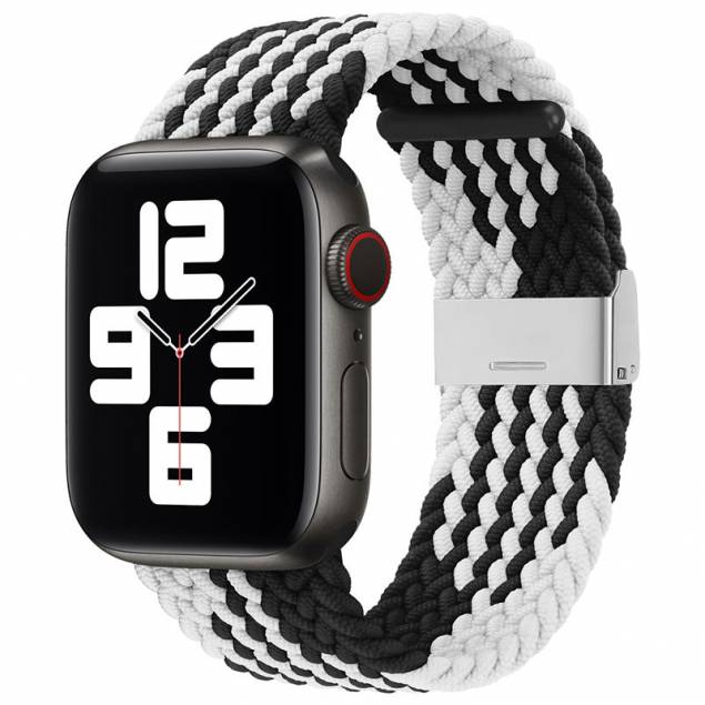 Adjustable braided Apple Watch strap 42/44/45/49 mm - Black/White