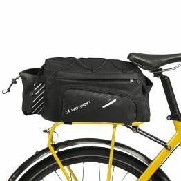 Bicycle bag for luggage carrier w side compartments, rain cover and carrying strap - 9l