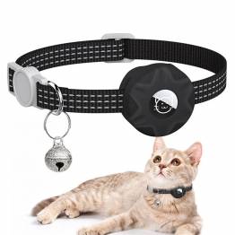 Collar with AirTag holder for pets with bell - Black