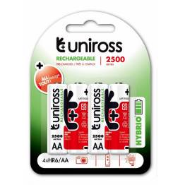 Uniross rechargeable AA batteries - 2500 NiMh - 4 pcs
