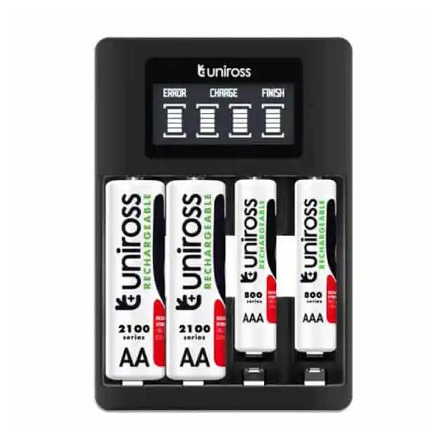 Uniross Ultra Fast charger for AA/AAA batteries including 4 pcs AA2100