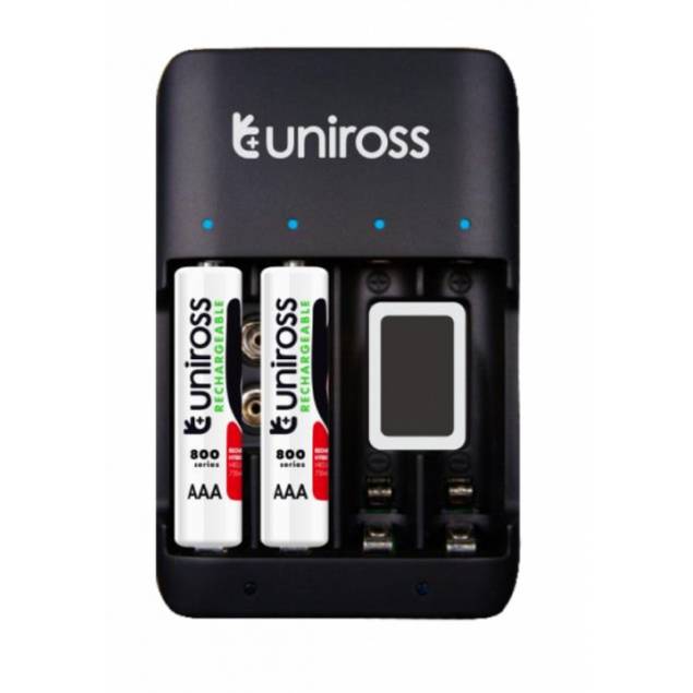 Uniross charger for AA/AAA/9V batteries including 4 pcs AA2100
