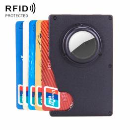 RFID protected card holder in aluminum with AirTag holder - Black