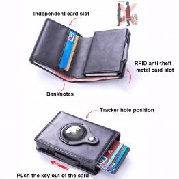  RFID protected wallet w card holder and AirTag holder in synth leather - Black