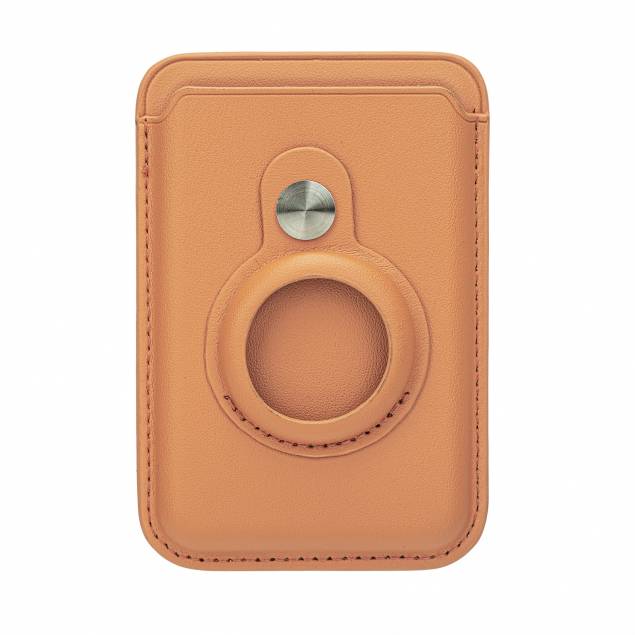 Magnetic card holder w AirTag holder in artificial leather - Light brown