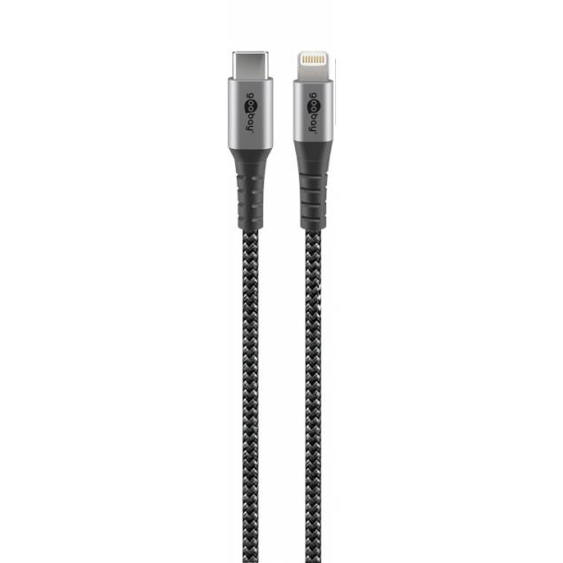 Goobay robust woven USB-C to Lightning cable - MFi - 1m - Black/grey