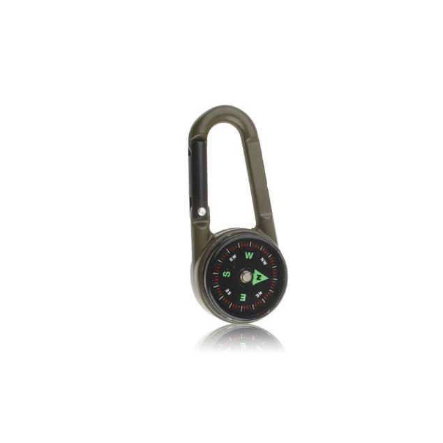 Carabiner in metal with compass and thermometer - 6.8 cm - Green/black
