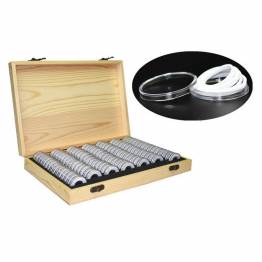Wooden box for 100 coins - 18, 21, 25, 27, 30mm - with 100 capsules